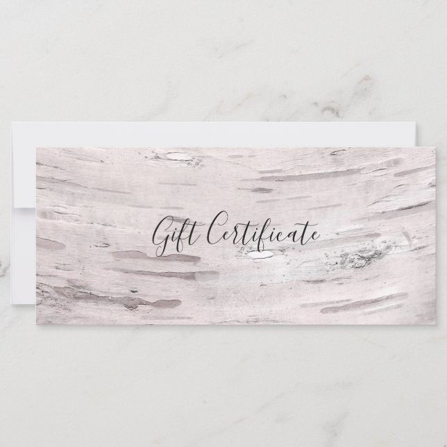 White Birch Tree Wood Rustic Gift Certificate (Front)