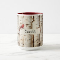 White Birch Trees Beautiful Cardinal Bird