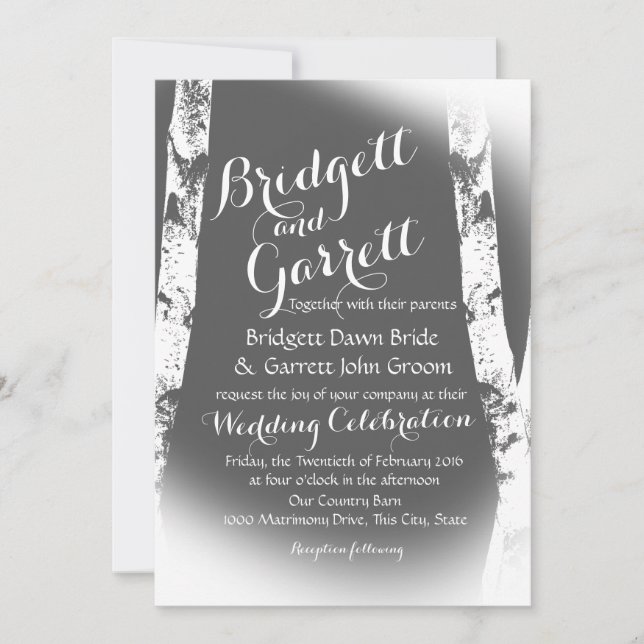 White Birch Trees Design Wedding Invitation (Front)
