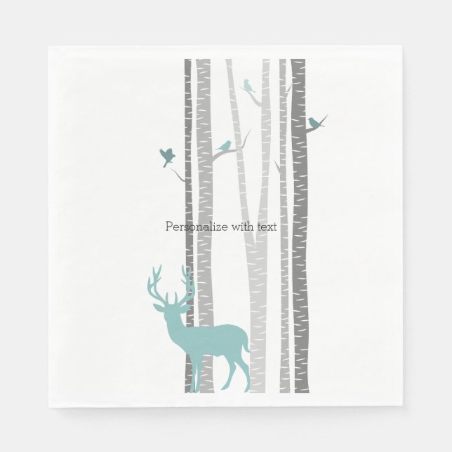 White Birch Trees with Deer and Birds Napkin (Front)
