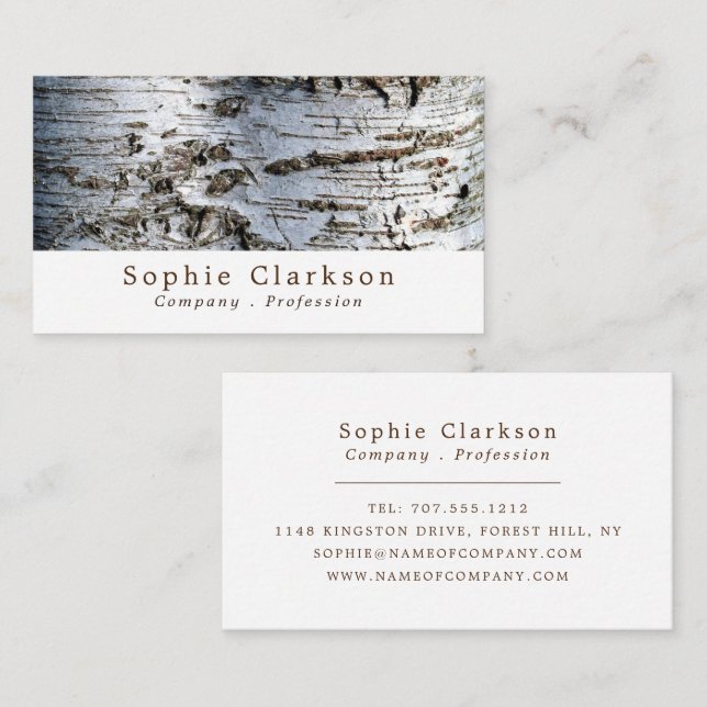 White Birch Wood Effect, Rustic Business Card (Front/Back)