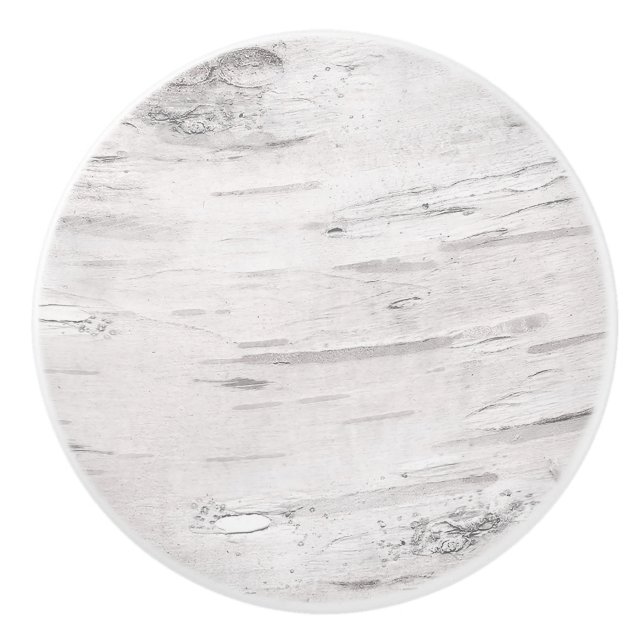 White Birch Wood Rustic Country Farmhouse Barn Ceramic Knob (Front)