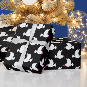 White Bird Breast Cancer Awareness Pattern Wrapping Paper