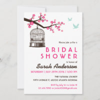 White Bird Cage Floral Bridal Shower Invitation