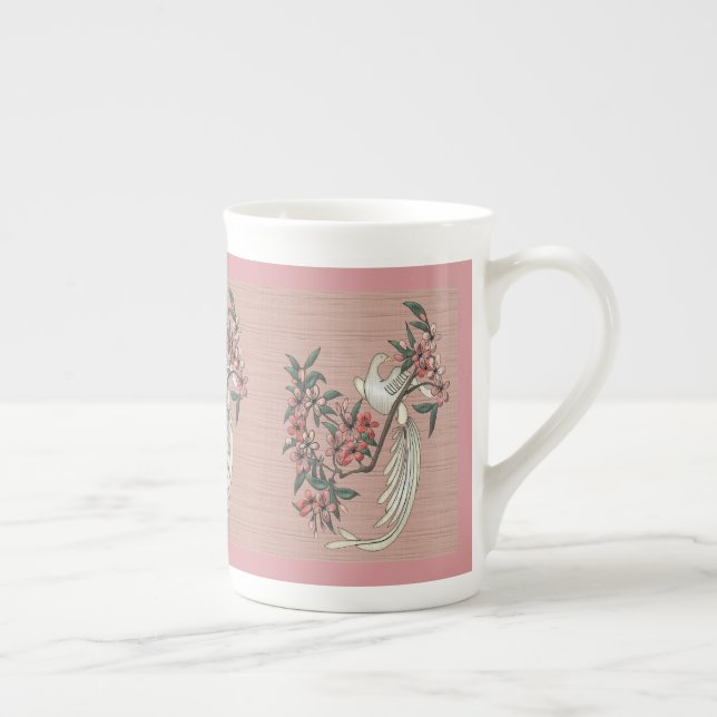 White Bird - Cherry Blossoms Peach Bone China Mug (Right)