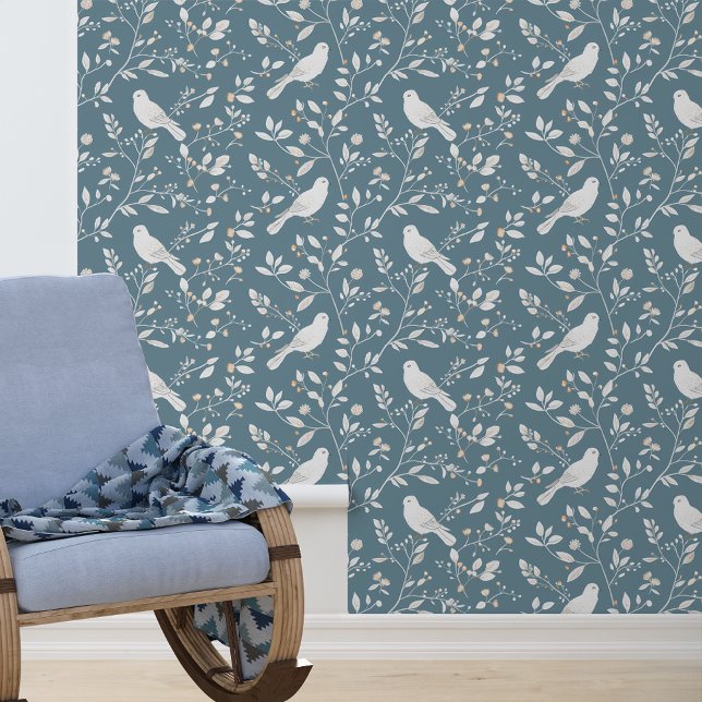 White Bird Dusty Blue pattern Wallpaper (Creator Uploaded)