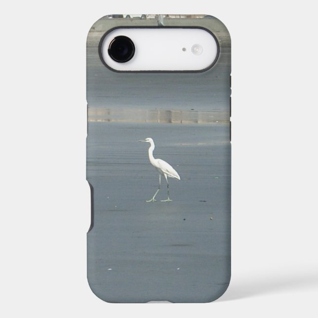 White Bird on Grey Sand Beach Art Print  (Back)