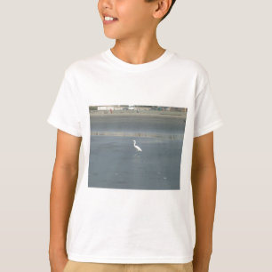 White Bird on Grey Sand Beach Art Print T-Shirt