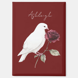 White Bird Red Rose Magnet