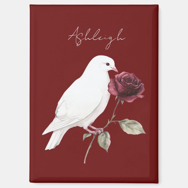 White Bird Red Rose Magnet (Front)