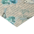 White Birds, Blue Flowers and Newsprint Decoupage