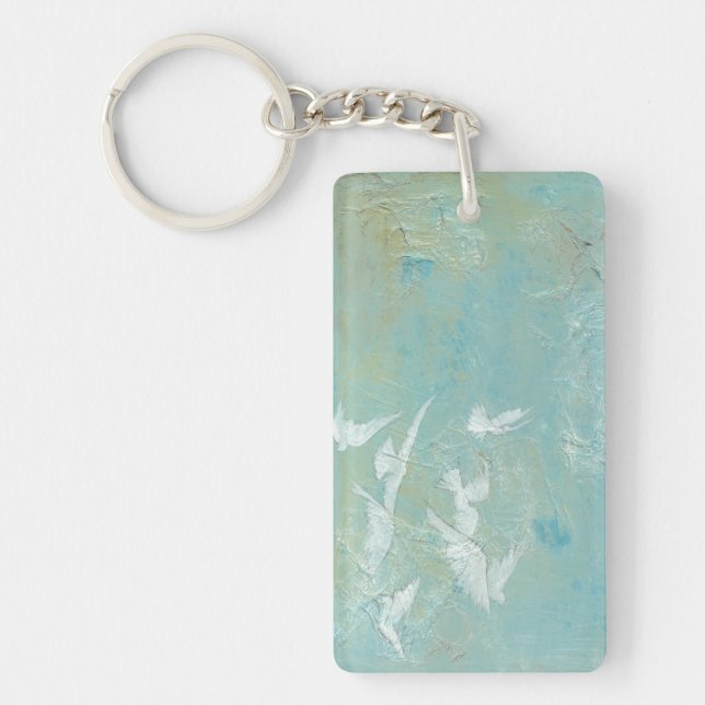 White Birds Flying Through Blue Sky Key Ring (Front)