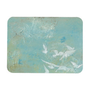 White Birds Flying Through Blue Sky Magnet