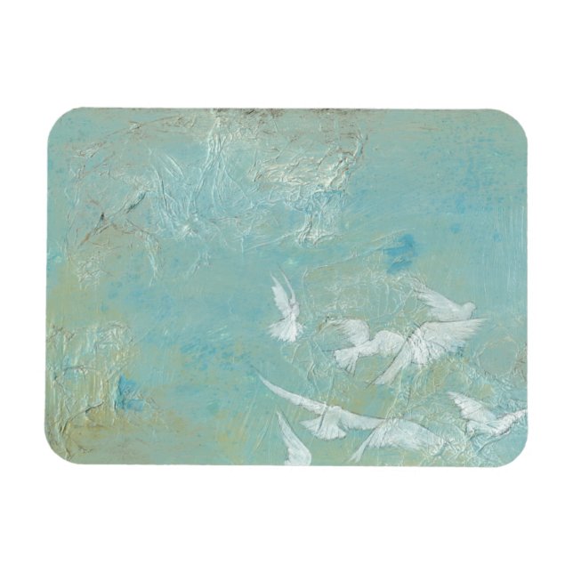 White Birds Flying Through Blue Sky Magnet (Horizontal)