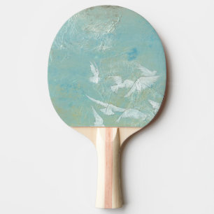 White Birds Flying Through Blue Sky Ping Pong Paddle