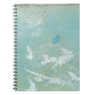 White Birds Flying Through Blue Sky Spiral Notebook