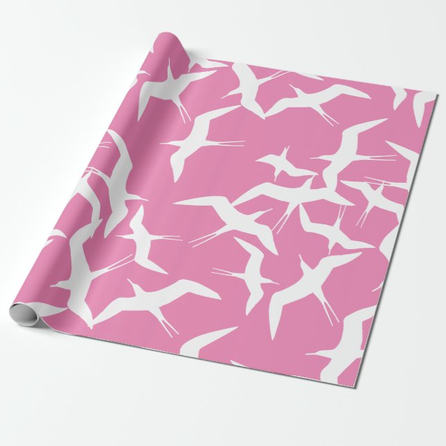 White Birds Pink Background Sky Theme Wrapping Paper (Unrolled)