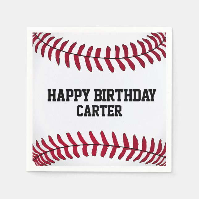 White Birthday Baseball with Name Napkin (Front)