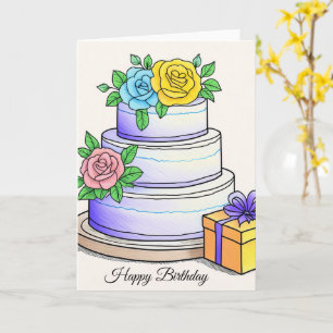 White birthday Cake Happy Birthday Card