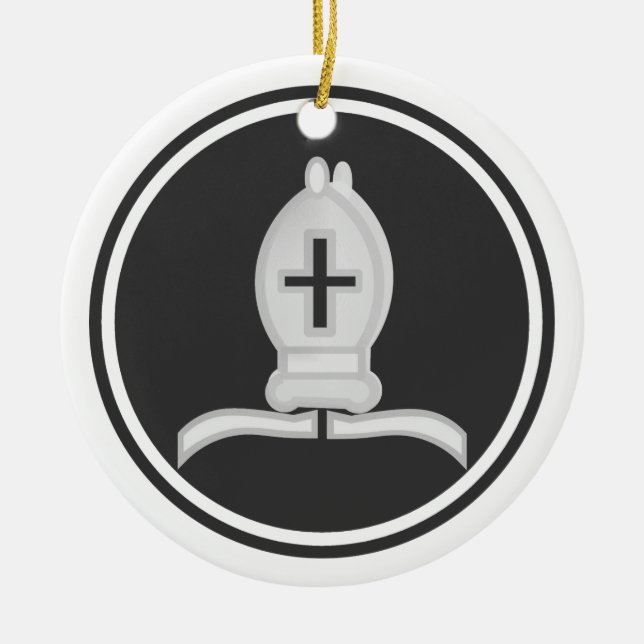 White Bishop Chess Ceramic Tree Decoration (Front)