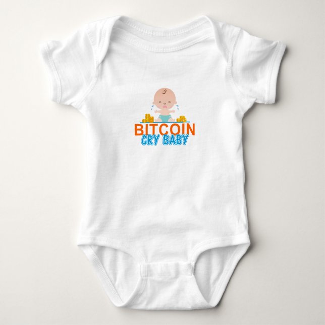 White Bitcoin Cry Baby One-Piece Bodysuit (Front)