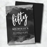 White Black 50th Birthday Invitation<br><div class="desc">Fun Girly Watercolor Black White And Silver 50th Birthday Invitation. You can change it to any birthday year! 30, 40, 60 or even for other events entirely! Let's celebrate that she's fifty with this elegant but girly black and white fiftieth birthday party invite. Featuring a trendy black background and faux...</div>