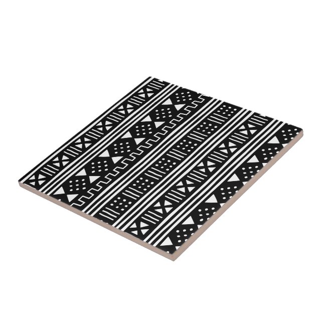 White | Black African MudCloth Changeable Colour Tile (Side)