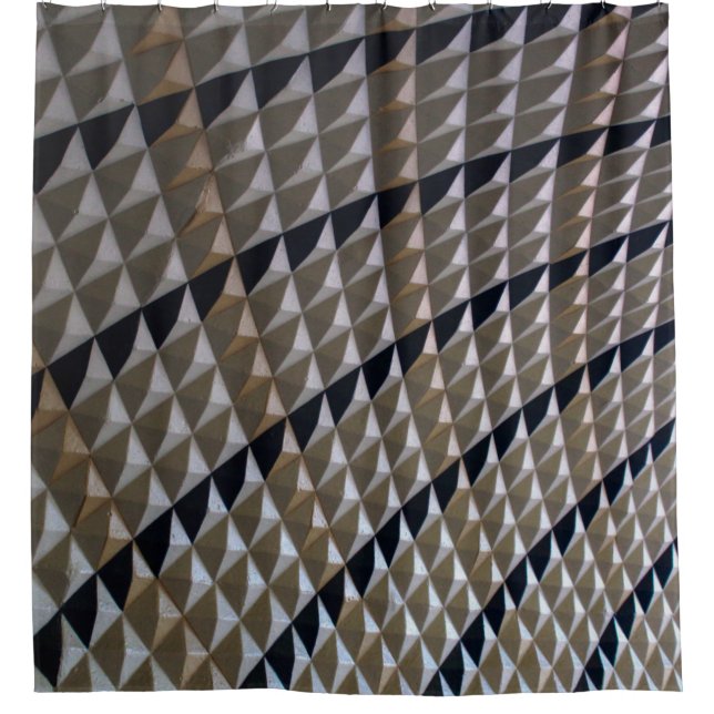 White, black, and brown area rug shower curtain (Front)