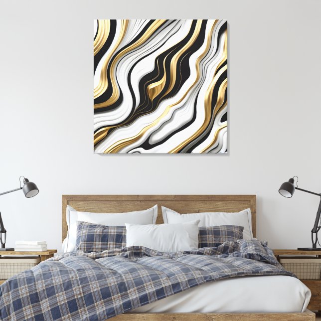 White, Black, and Gold Celestial Seamless Pattern Canvas Print (Insitu(Bedroom))