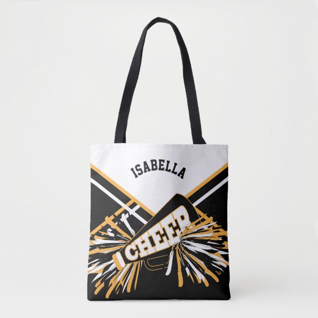 White, Black and Gold Cheerleader Design Tote Bag (Front)