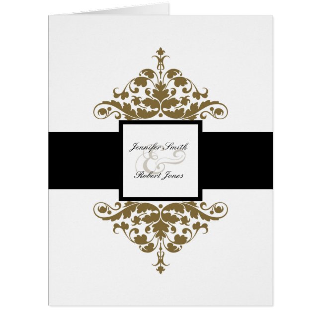 White Black and Gold Damask Wedding Invitation (Front)