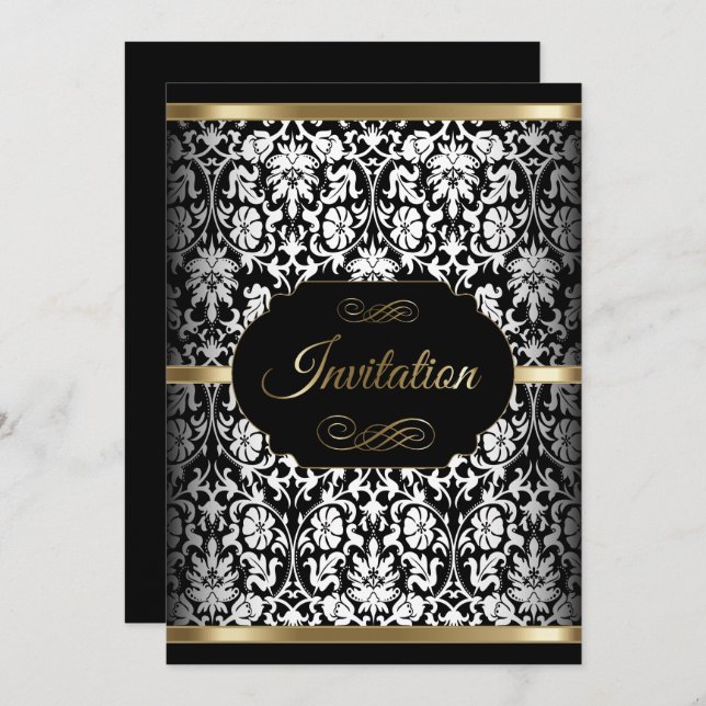 White, Black and Gold Party Template | Invitation (Front/Back)