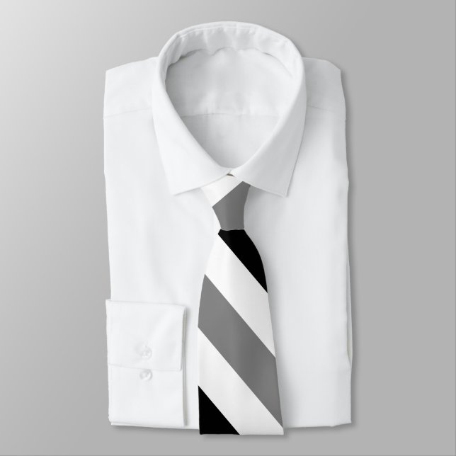 White Black and Grey University Stripe Tie (Tied)