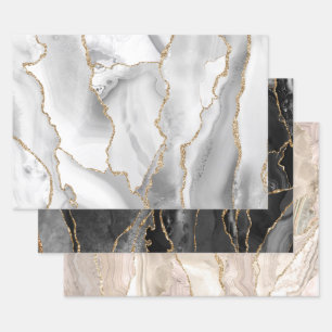 white black and ivory agate wrapping paper sheet