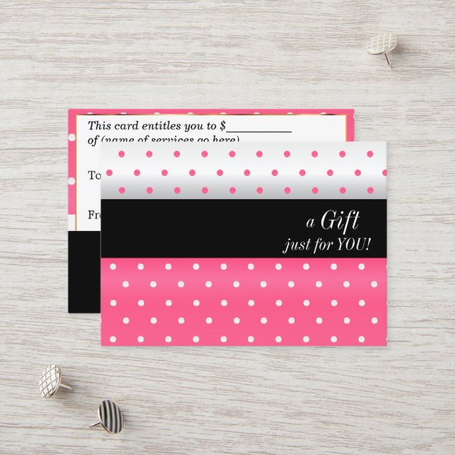 White, Black and Pink Design Gift Certificate (Front/Back In Situ)