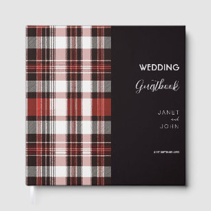 White, Black and Red Scottish Tartan Wedding  Guest Book
