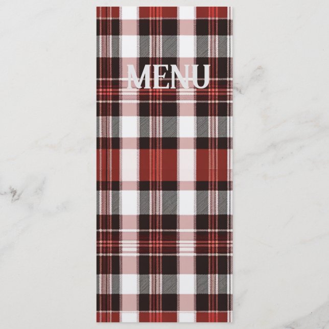 White, Black and Red Scottish Tartan Wedding Menu (Back)
