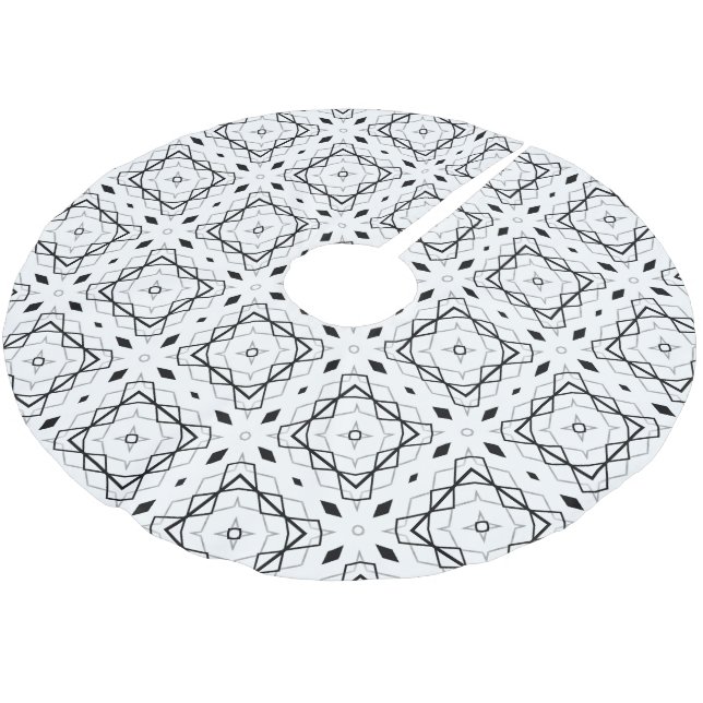 White Black and Silver Geometric pattern Brushed Polyester Tree Skirt (Angled)