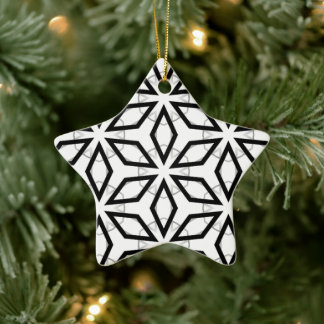 White Black and Silver Geometric pattern Ceramic Tree Decoration