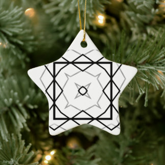 White Black and Silver Geometric pattern Ceramic Tree Decoration
