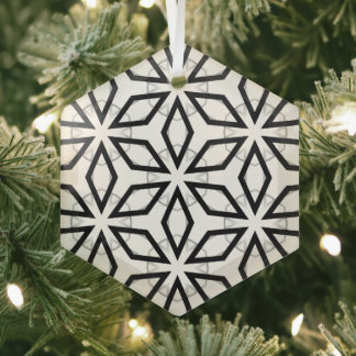 White Black and Silver Geometric pattern Glass Tree Decoration