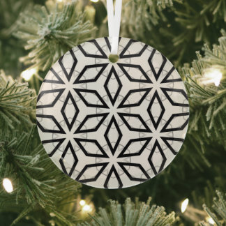White Black and Silver Geometric pattern Glass Tree Decoration