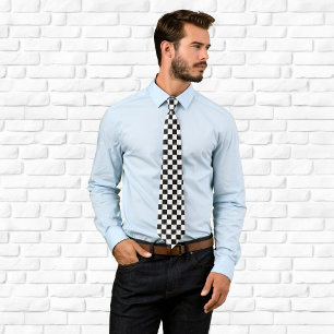 White Black and Silver Marble Chequerboard Tie