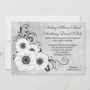 White Black Anemone Flower Floral Wedding Invitation