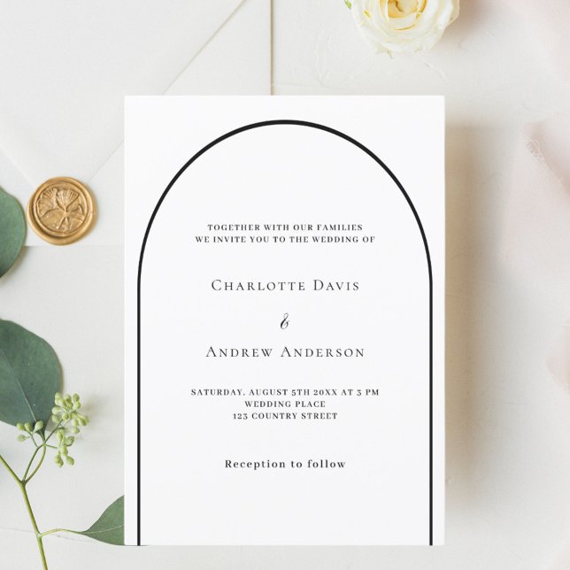 White black arch modern luxury wedding invitation (Creator Uploaded)