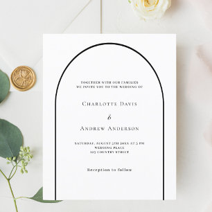 White black arch modern wedding invitation