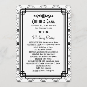 White & Black Art Deco Wedding Programs Programme