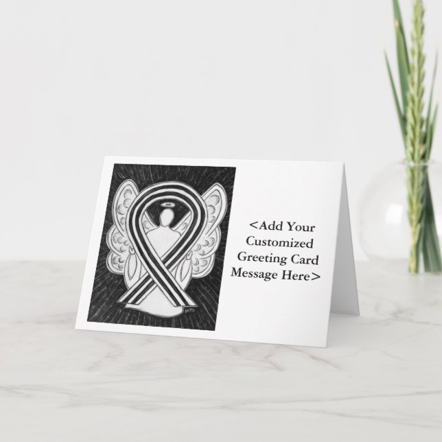 White & Black Awareness Ribbon Personalised Cards (Front)