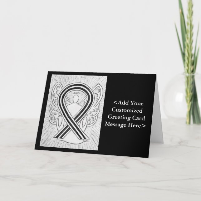 White & Black Awareness Ribbon Personalised Cards (Front)