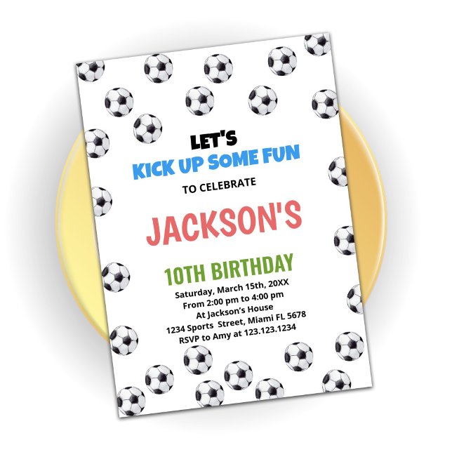 White Black Balls Soccer Birthday Invitations (Creator Uploaded)